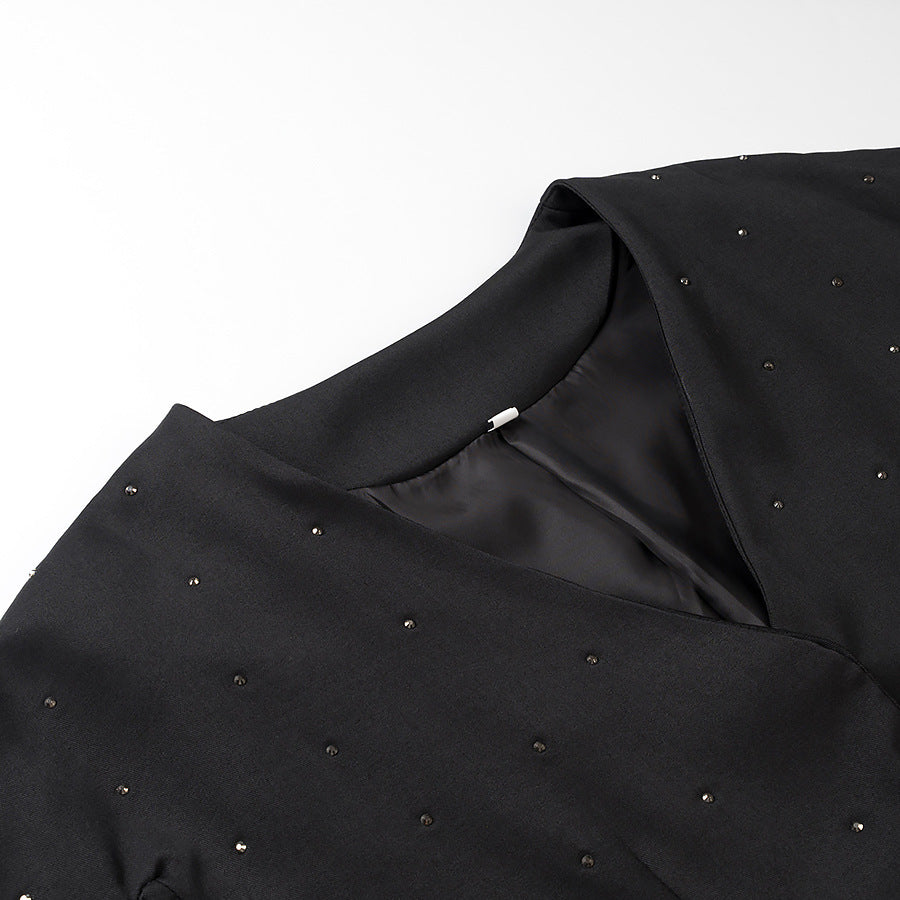 Damen elegante Blazerjacke mit funkelnden Details und dekorativen Taschen Drune