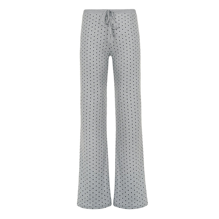 Damen Weite Lounge‑Hose mit Tunnelzug, hoher Taille und Polka‑Dot Struktur Drune