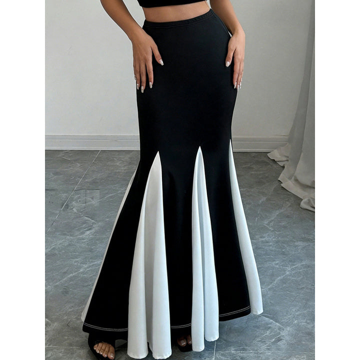 Damen Eleganter Maxi-Rock mit kontrastierenden Volantdetails und hohem Bund Drune