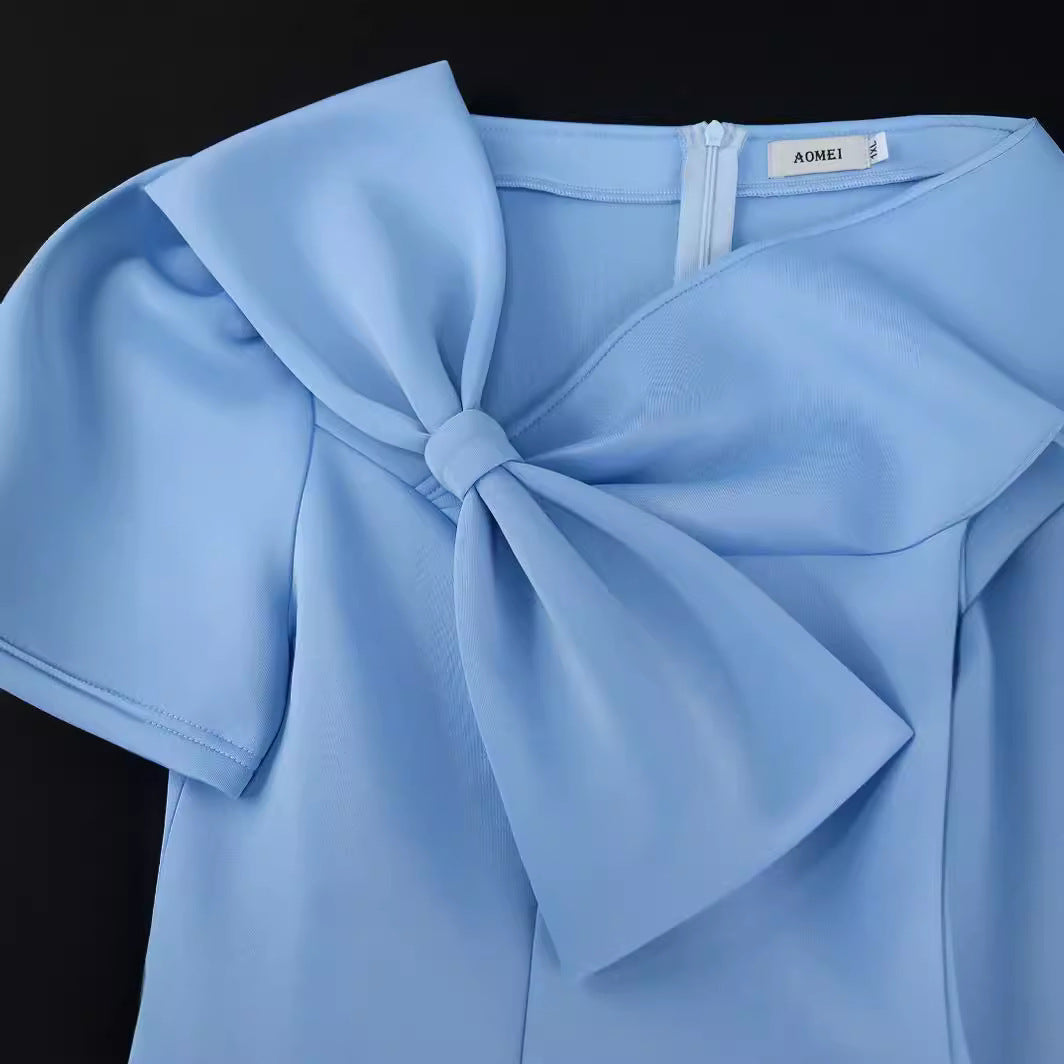 Damen A-Linien Kleid mit voluminösem Schleifenkragen Drune