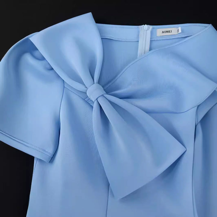 Damen A-Linien Kleid mit voluminösem Schleifenkragen Drune