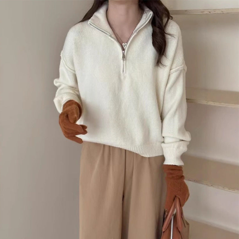 Damen lässiger Pullover mit kurzem Reißverschluss und entspannter Passform Drune