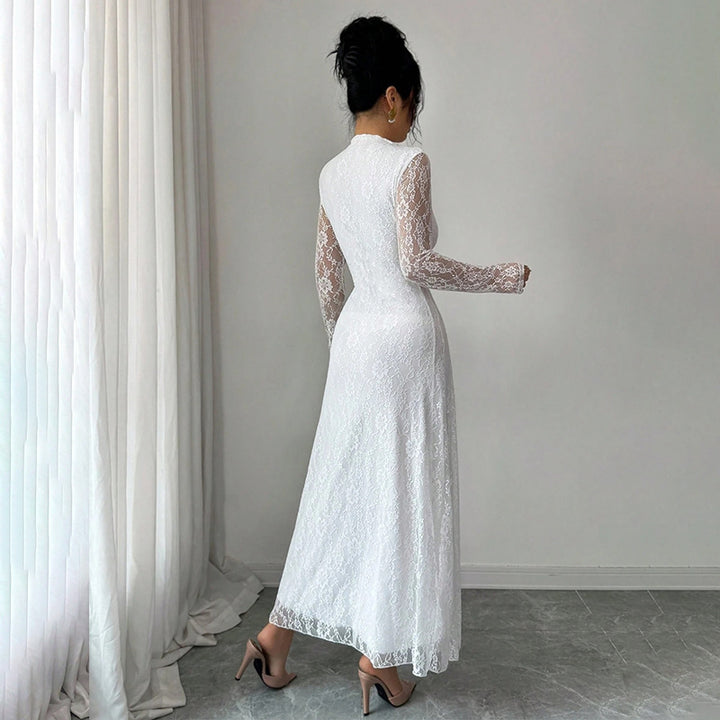 Damen Elegantes Hochzeitskleid mit Spitzenärmeln Drune