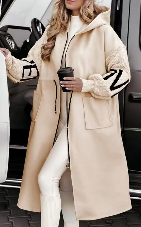 Damen nan Kapuzenmantel mit oversized Schnitt, gestrickten Ärmelbündchen und aufgesetzten Taschen Drune
