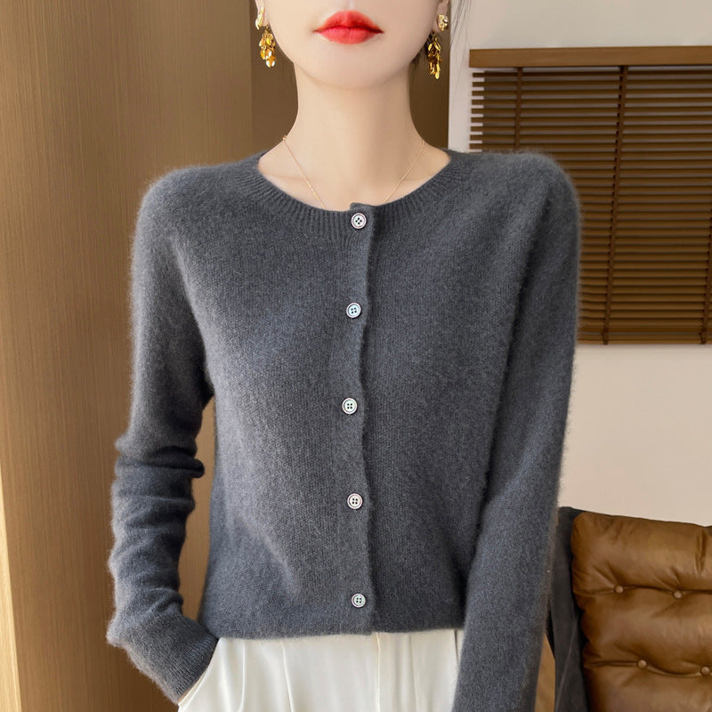 Damen Kuscheliger Kurzcardigan aus Mohair‑Mix mit feiner Schurwollstruktur und Perlmuttknopfleiste Drune