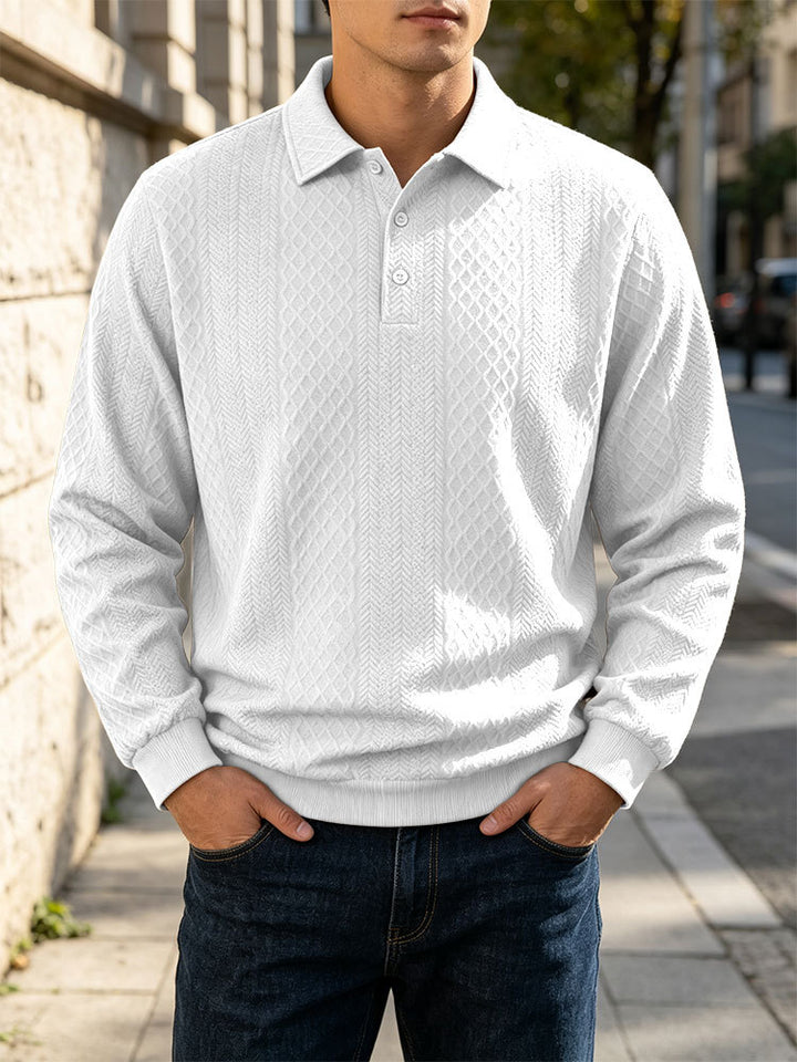 Herren Feinstrick-Poloshirt mit Zopfmuster und gerippten Bündchen Drune