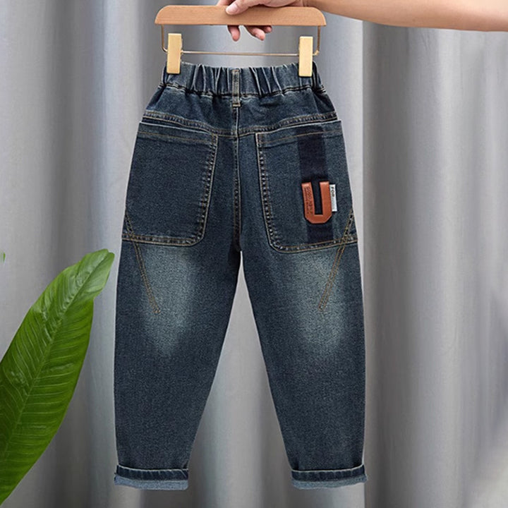 Unisex modische Denim-Hose mit elastischem Bund und großen Taschen Drune