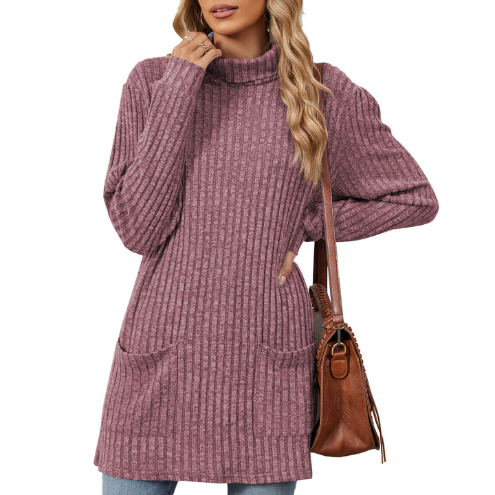 Damen Oversize Strickpullover mit hochgeschlossenem Kragen und praktischen Taschen Drune