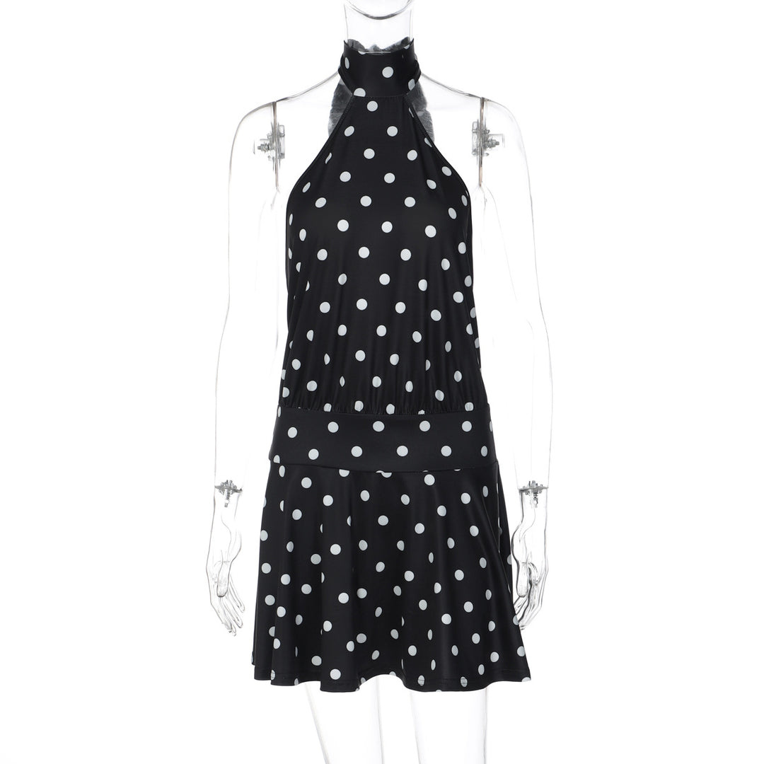 Damen luftiges Spitzenkleid mit Halterneck und punktuellem Muster Drune