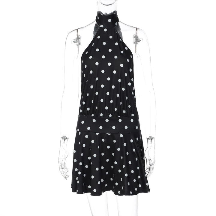 Damen luftiges Spitzenkleid mit Halterneck und punktuellem Muster Drune