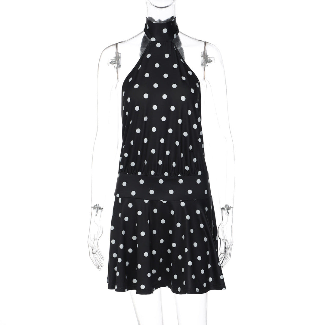 Damen luftiges Spitzenkleid mit Halterneck und punktuellem Muster Drune