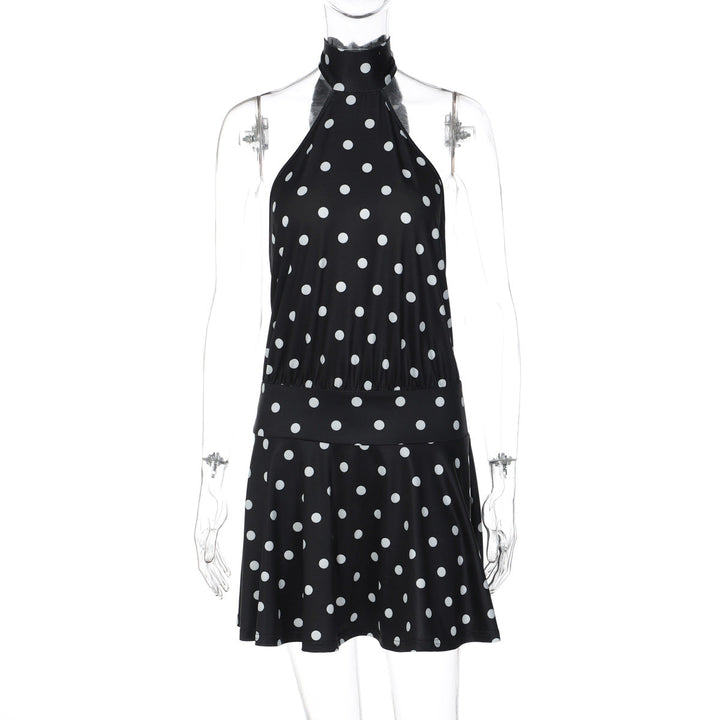Damen luftiges Spitzenkleid mit Halterneck und punktuellem Muster Drune