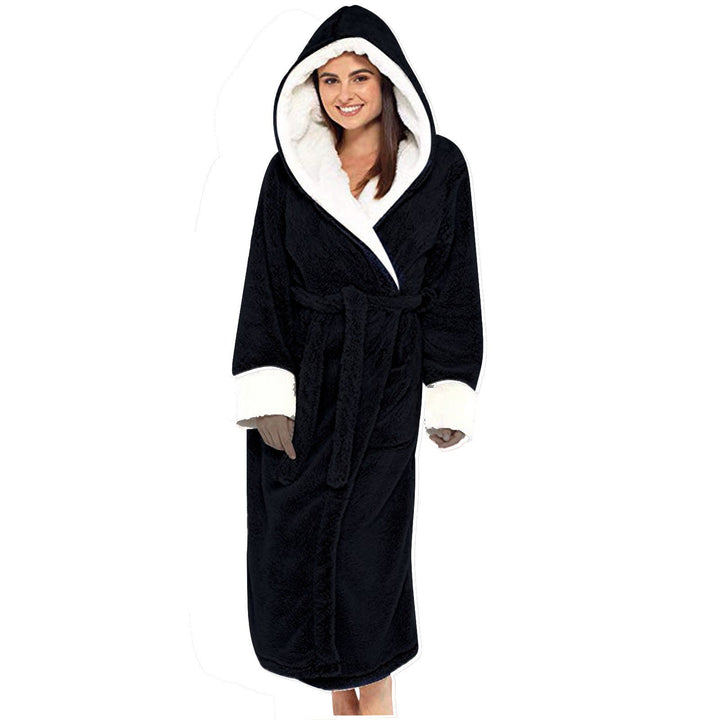 Damen Kuscheliger Fleece-Morgenmantel mit Kapuze und Gürtel Drune