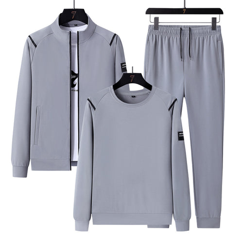 Herren Sportlicher Trainingsanzug-Set mit Reißverschlussjacke, Rundhalsausschnitt-Sweatshirt und Slim-Fit Jogginghose Drune