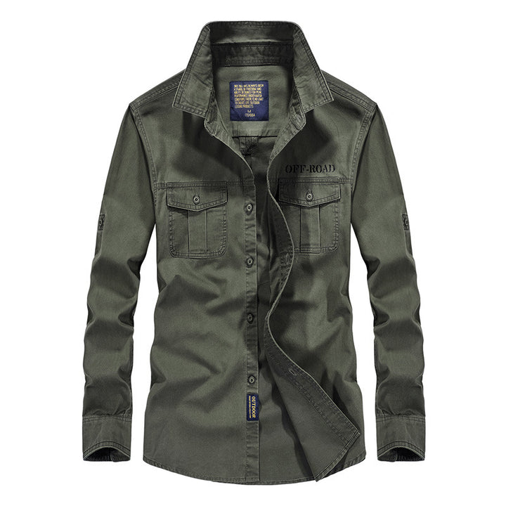 Herren Robustes Canvas-Utility-Hemd mit Brusttaschen und Kentkragen Drune