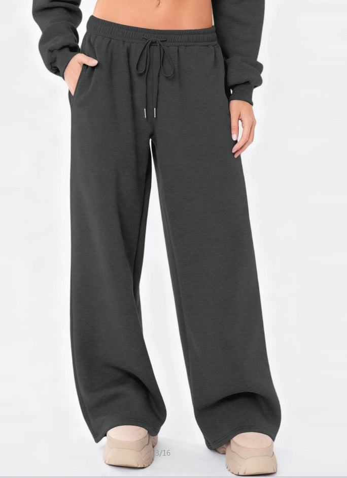 Damen nan weite Loungehose mit hohem Komfortbund, elastischem Tunnelzug und seitlichen Eingrifftaschen Drune