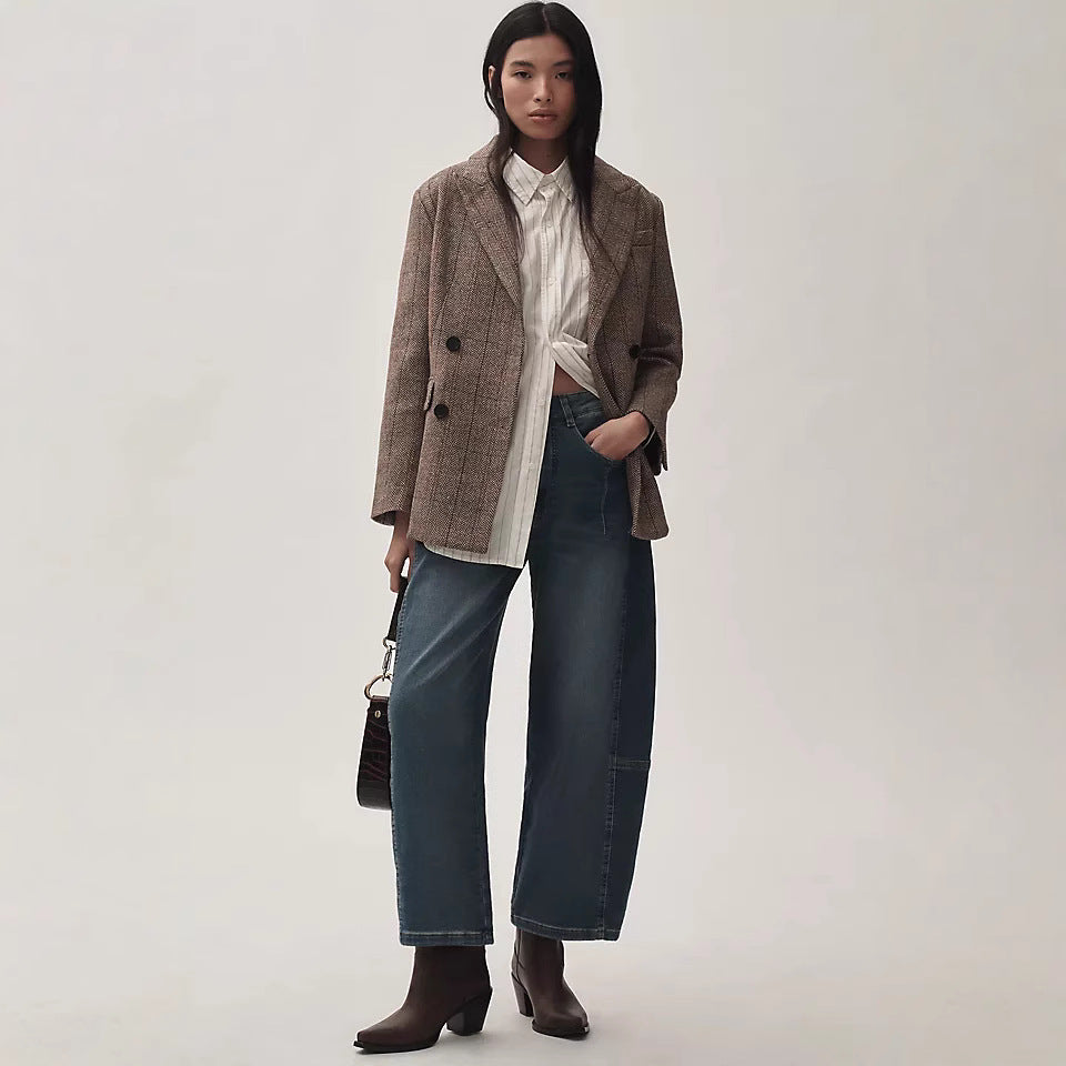 Damen weite Denim-Hose im modernen Schnitt mit hohem Bund Drune
