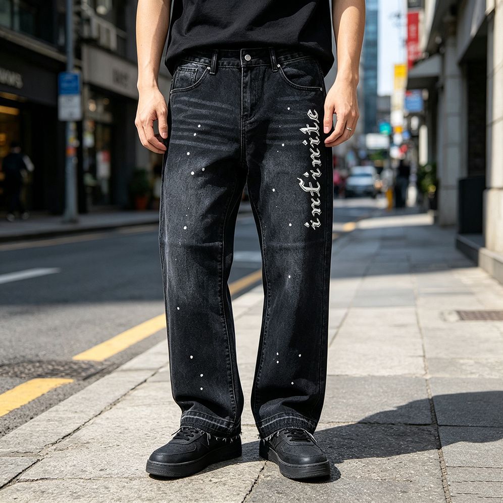Herren Modische Jeans mit Schriftzug Drune