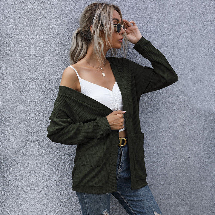 Damen Lockerer Feinstrick-Cardigan mit geripptem Strukturstrick und aufgesetzten Taschen Drune
