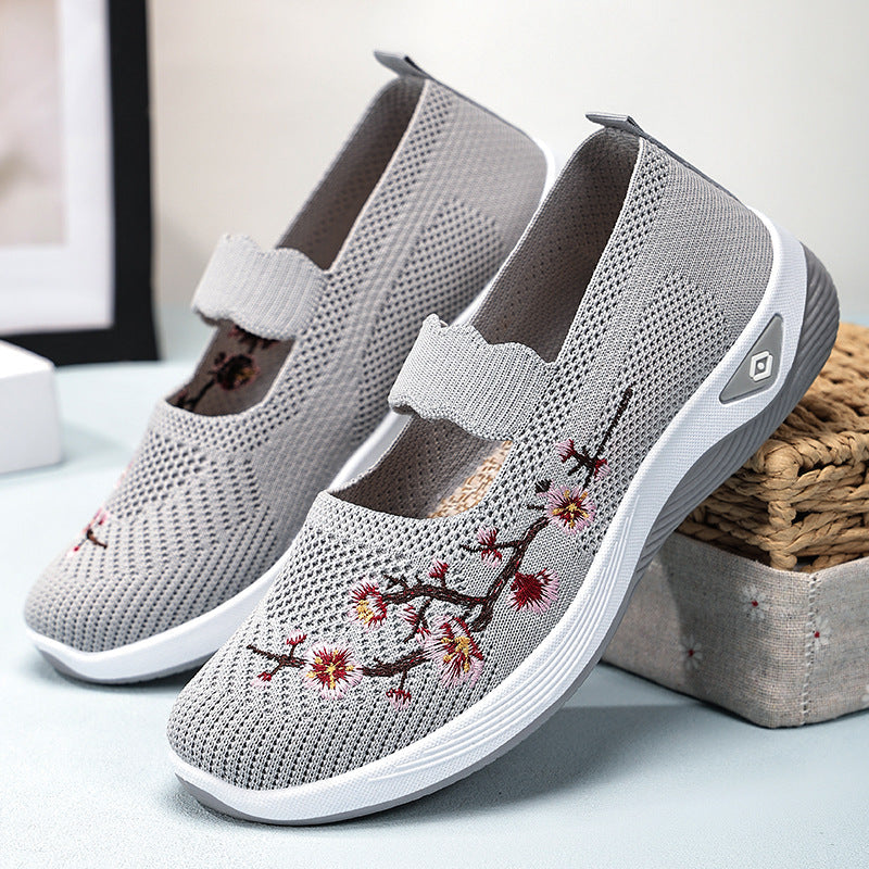 Damen Sportliche Slip-On Sneakers mit floralem Stickdesign Drune