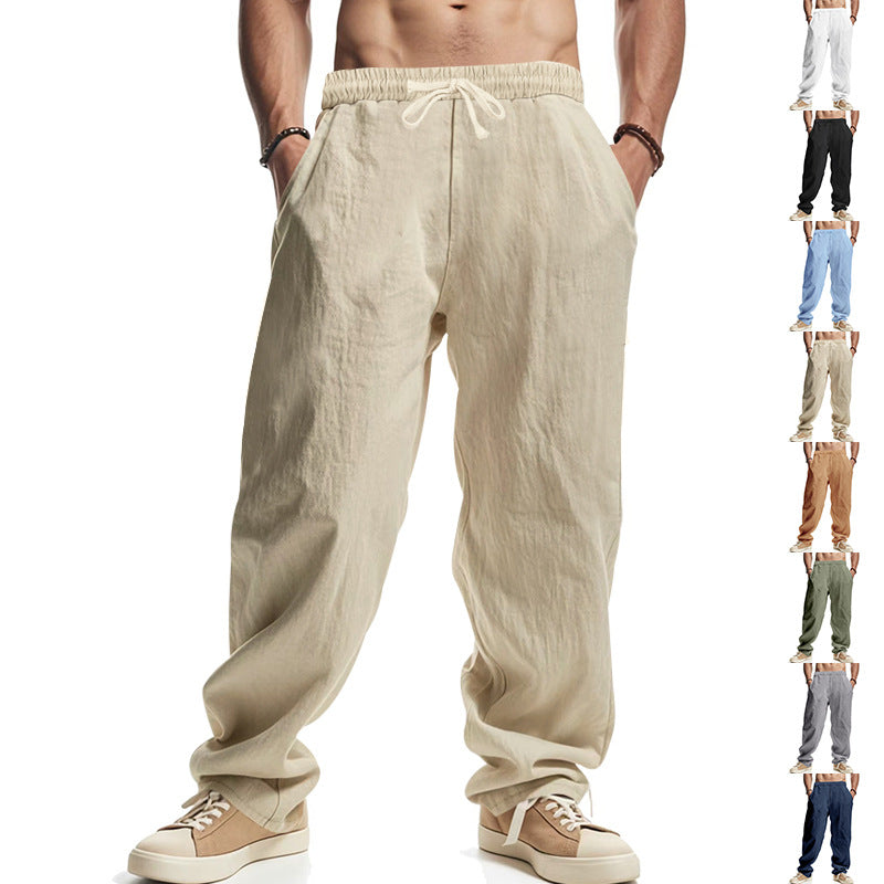 Herren nan leichte Loose-Fit Leinenhose mit elastischem Tunnelzug, geradem Bein und tiefen Seitentaschen Drune