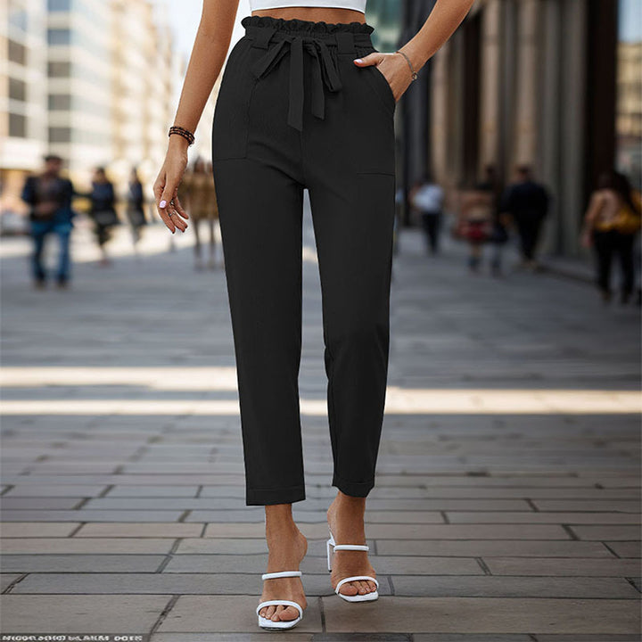 Damen Leichte Paperbag-Hose mit Gummibund, Bindegürtel und aufgesetzten Taschen Drune
