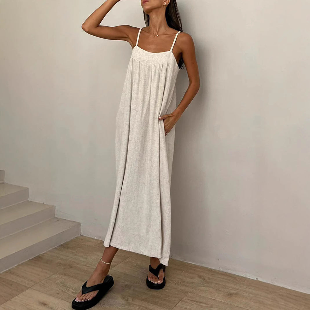 Damen luftiges Maxikleid mit breitem Schnitt und praktischen Taschen Drune