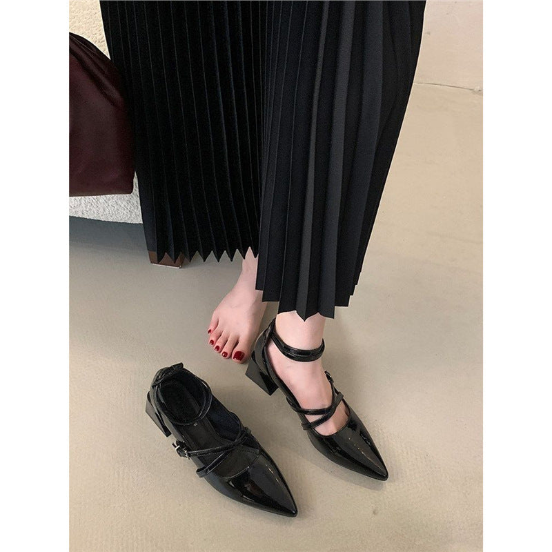 Damen Spitz zulaufende Riemchen‑Mules im Mary‑Jane‑Stil mit verstellbarem Knöchelriemen und geformtem Blockabsatz Drune