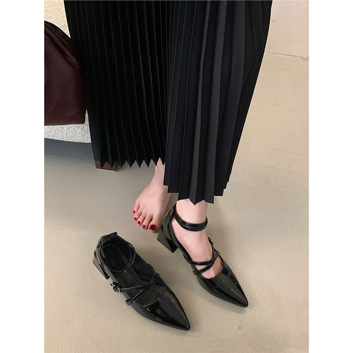 Damen Spitz zulaufende Riemchen‑Mules im Mary‑Jane‑Stil mit verstellbarem Knöchelriemen und geformtem Blockabsatz Drune