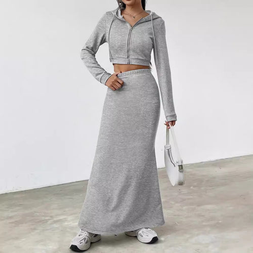 Damen Hoodie und Maxi-Rock Set Drune