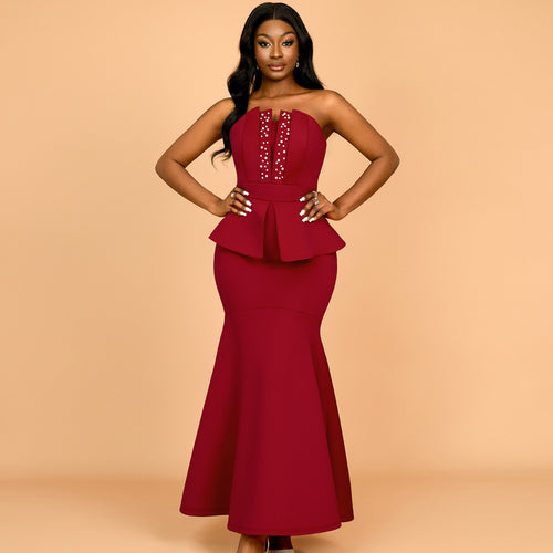Damen Elegantes Peplum Abendkleid mit herzförmigem Ausschnitt und glitzernden Akzenten Drune
