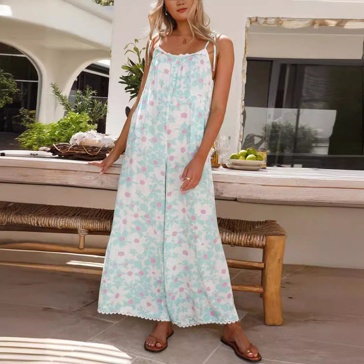 Damen Maxikleid mit floralem Muster und verstellbaren Trägern Drune