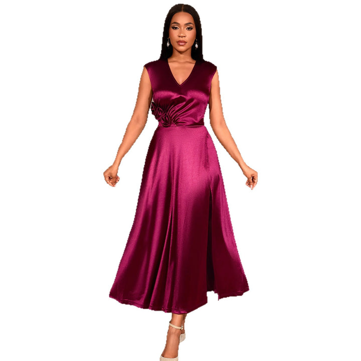 Damen elegantes Maxikleid mit asymmetrischem Schlitz und floralem Akzent Drune