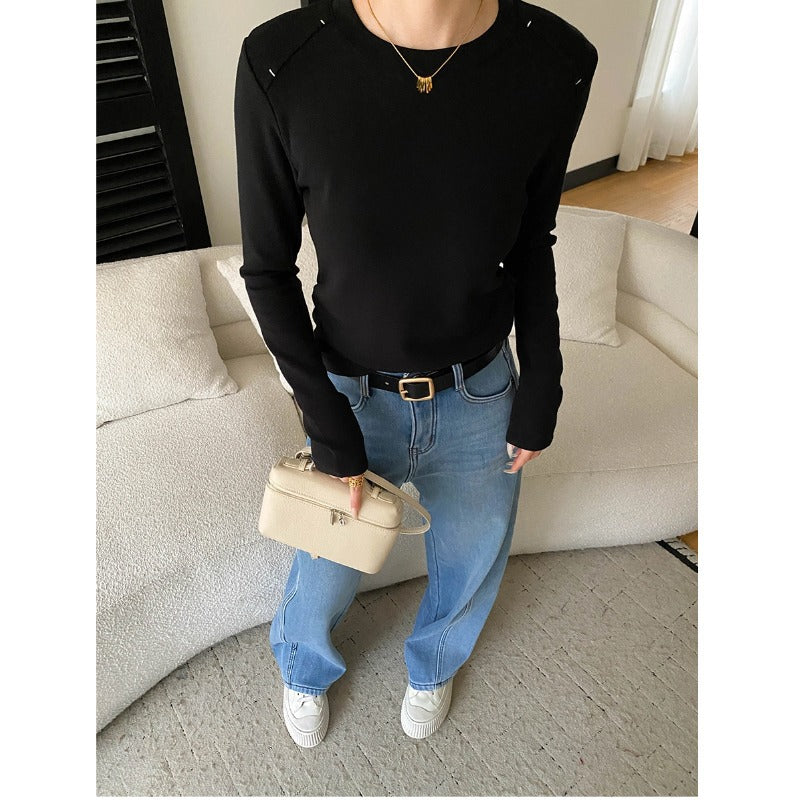 Damen Langarmshirt mit stilvollem Rundhalsausschnitt und modischen Daumenlöchern Drune