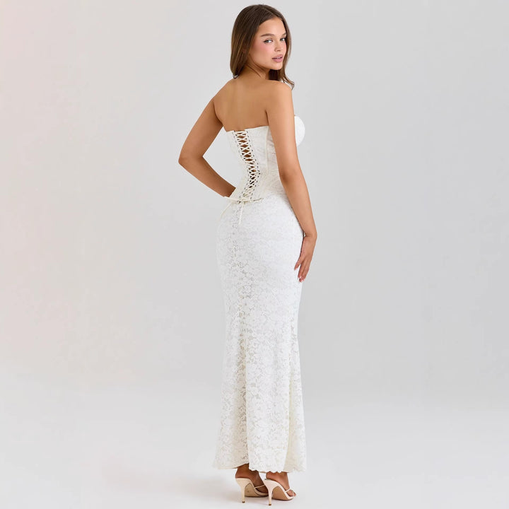 Damen nan zweiteiliges Spitzen-Corsagen-Set mit verstärktem Bustier und figurbetontem Mermaid-Rock Drune