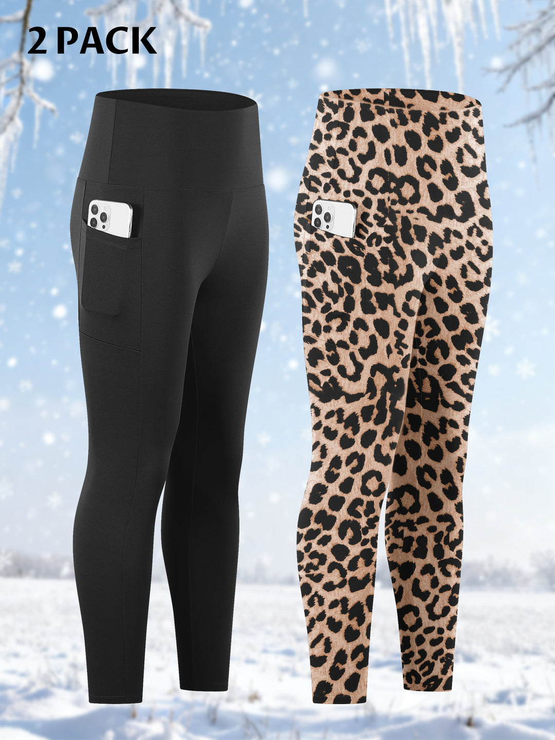 Damen Knöchelhohe Sportleggings mit hohem Bund und seitlicher Smartphone-Tasche Drune