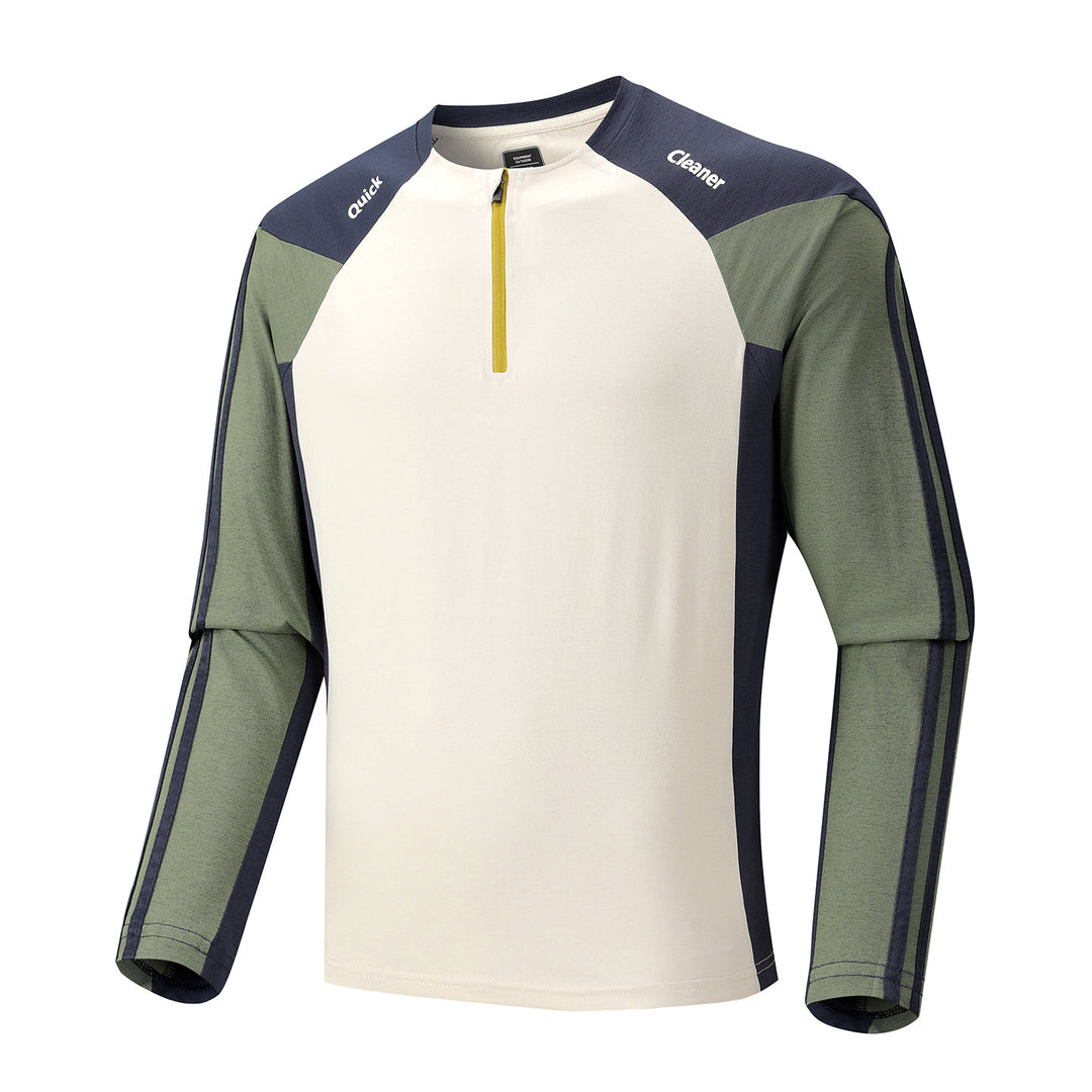 Herren Atmungsaktives Langarm-Trainingsshirt mit kurzem Reißverschluss und Raglanärmeln Drune