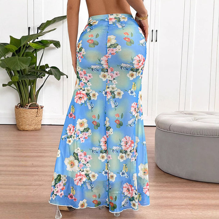 Damen maxilange Sommerrock mit floralen Mustern und fließendem Schnitt Drune