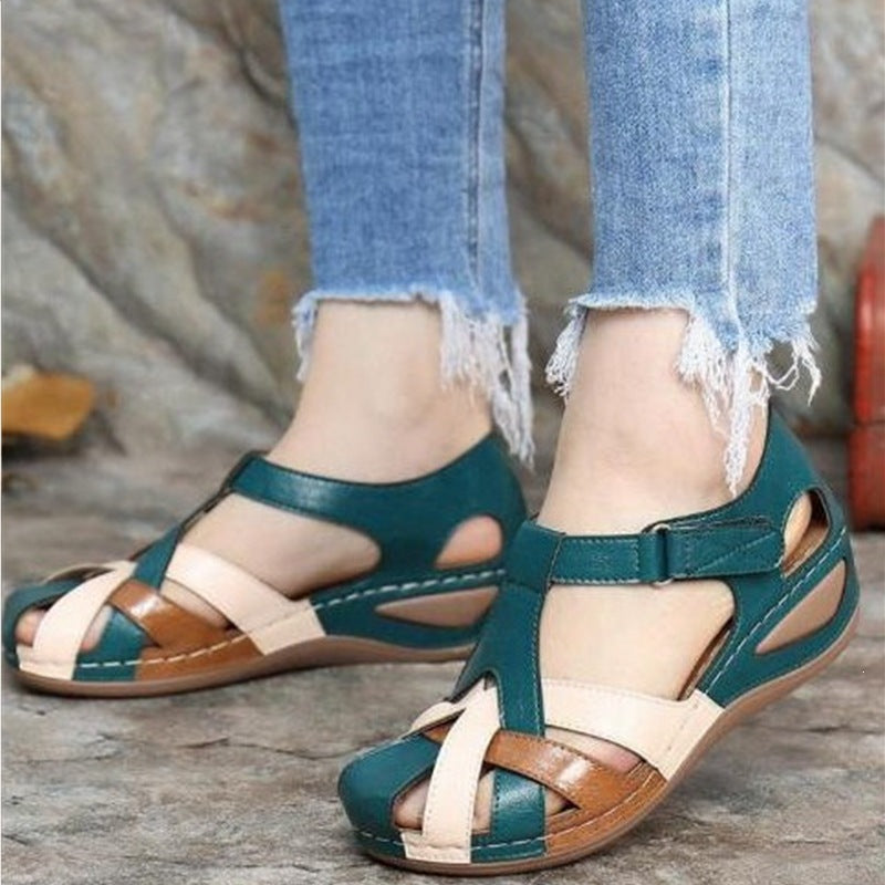 Damen Geschlossene Riemen-Sandalen mit gepolstertem Komfortfußbett und Klettverschluss Drune