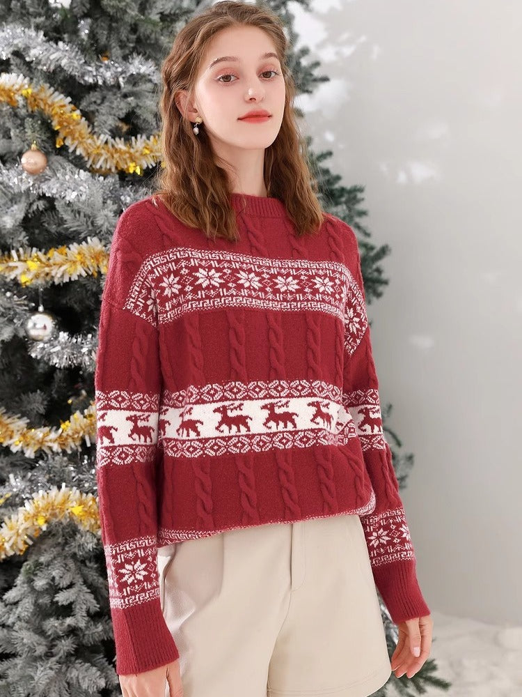 Damen Grobstrickpullover mit weihnachtlichem Muster und lässigem Schnitt Drune