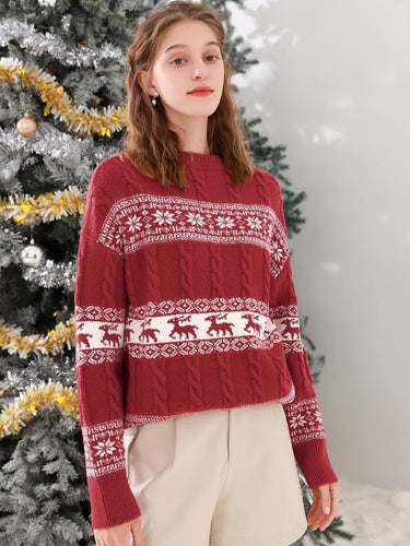 Damen Grobstrickpullover mit weihnachtlichem Muster und lässigem Schnitt Drune