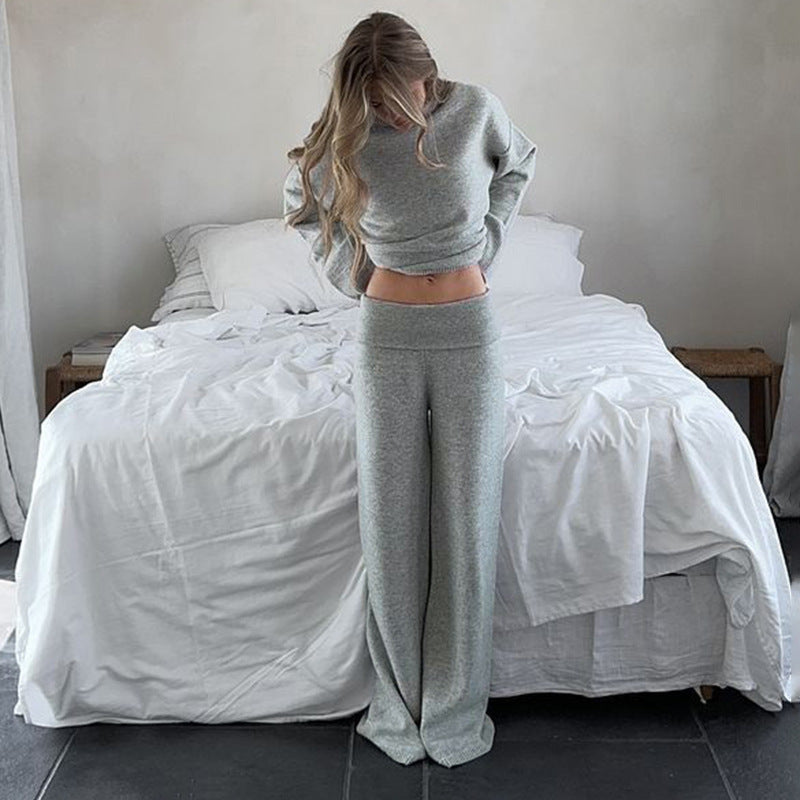 Damen nan kaschmirähnliches Strick-Lounge-Set mit Oversize-Pullover und weiten Palazzo-Hosen Drune