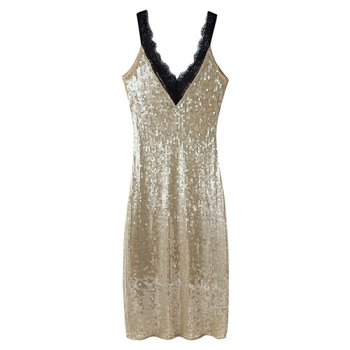 Damen glamouröses Abendkleid mit Pailletten und Spitzenverzierung Drune