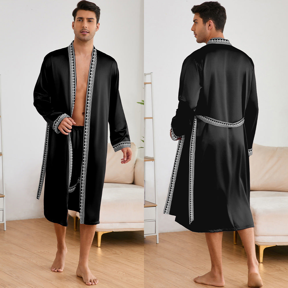 Herren Satin Morgenmantel mit stilvollem Schalkragen und seitlichen Taschen Drune