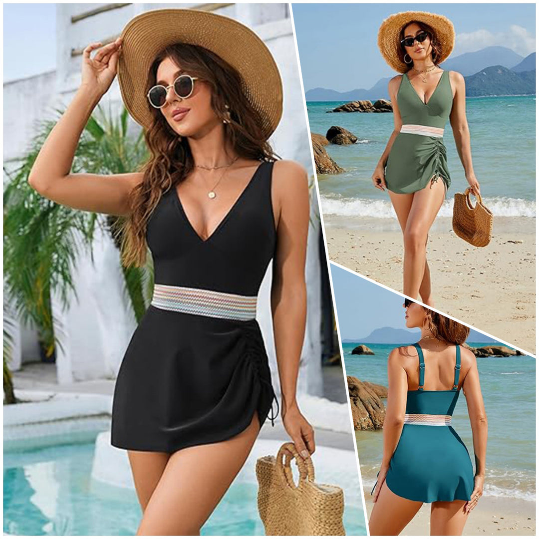 Damen Eleganter Badeanzug mit verstellbarem Wickelrock Drune