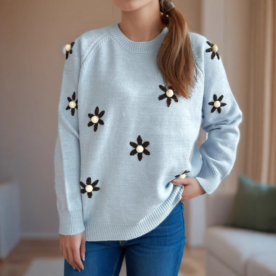 Damen Pullover mit floralen Applikationen und lässigem Schnitt Drune