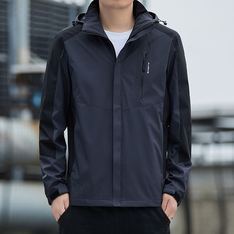 Herren Leichte wind- und wasserabweisende Kapuzenjacke im sportlichen Utility‑Style Drune
