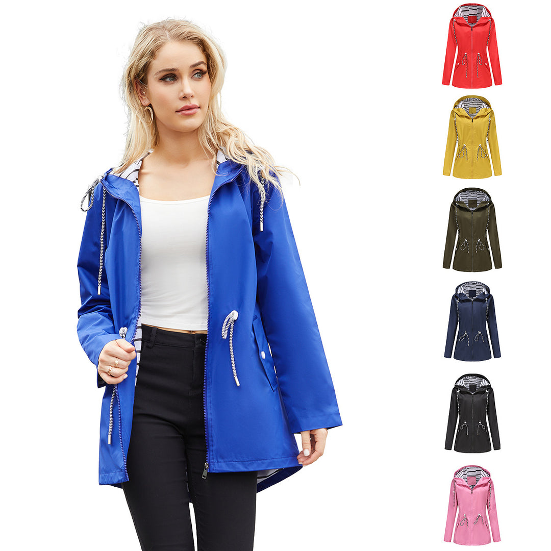 Damen nan leichte wasserdichte Parka Regenjacke mit Taillen-Kordelzug Drune