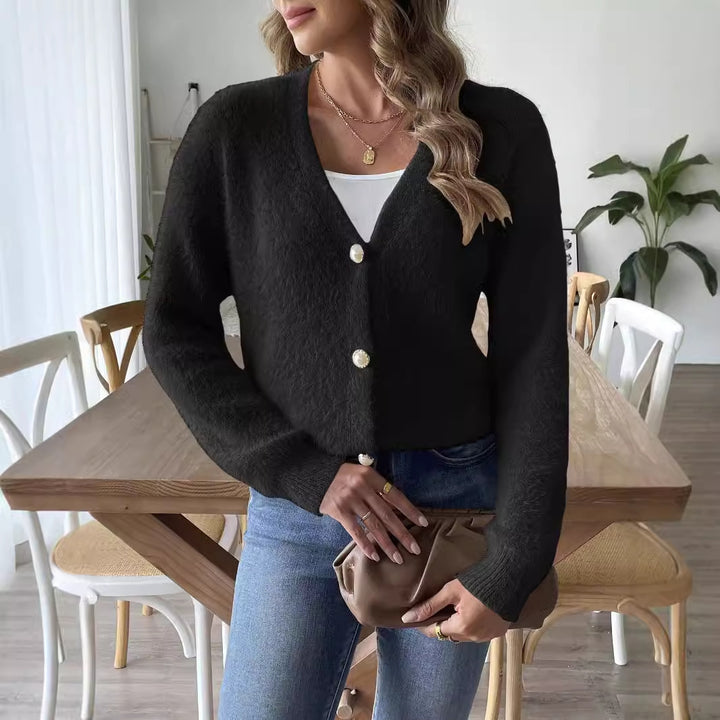 Damen weicher Cardigan mit Perlenknöpfen Drune