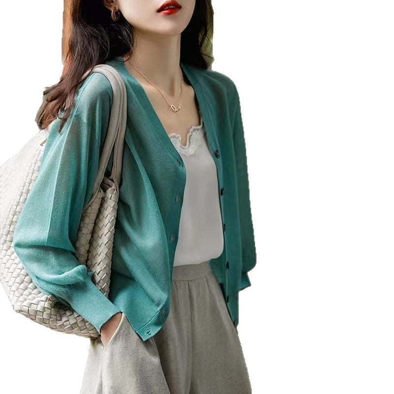 Damen luftige Strickjacke mit V-Ausschnitt und Knopfdetails Drune